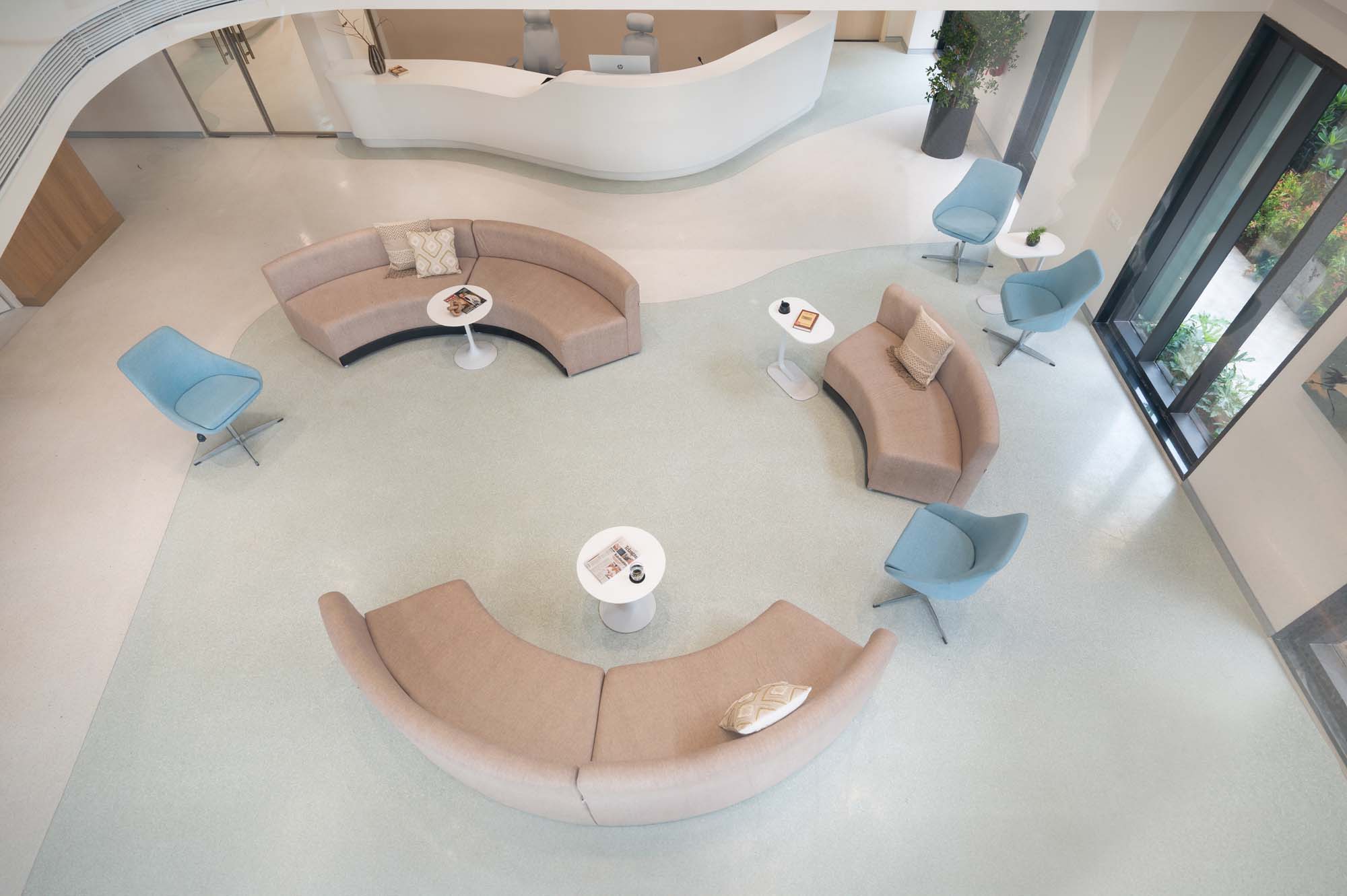Overhead view of RIVEA Vascular Institute’s reception lounge area